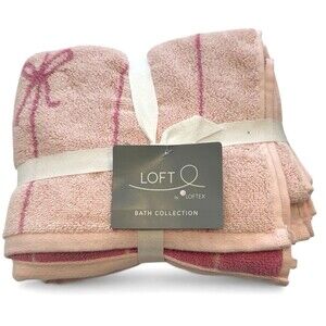 Loft by Loftex Hand Towels Set Of 2 Pink on Pink Bows 16 x 28 Reversible